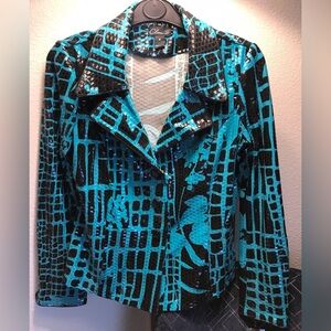 NWT Clara S. Turquoise/Black Blouse Vintage 3 button enclosure